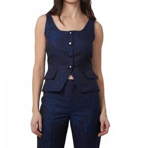 NEW GILNER FARRAR bailey top in blue floral jacquard